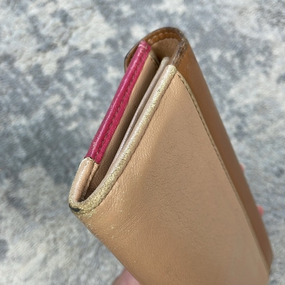 Chloe Leather Tricolor Envelope Flap Long Continental Wallet Snap Tan Pink - Picture 5 of 17